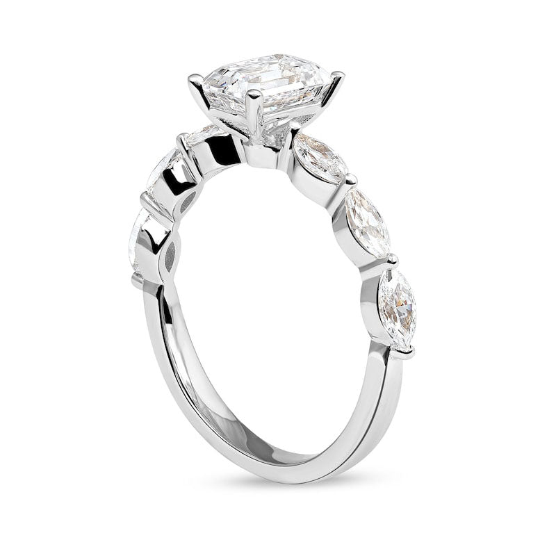 1.63 CT. T.W. Emerald-Cut and Marquise Natural Diamond Engagement Ring in Solid 14K White Gold