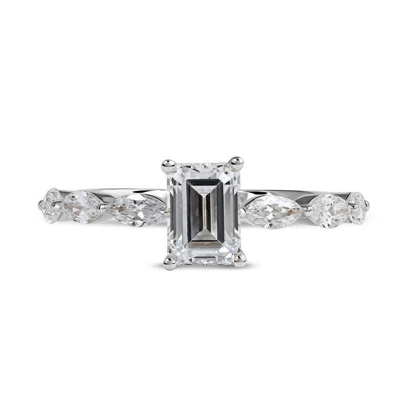 1.63 CT. T.W. Emerald-Cut and Marquise Natural Diamond Engagement Ring in Solid 14K White Gold