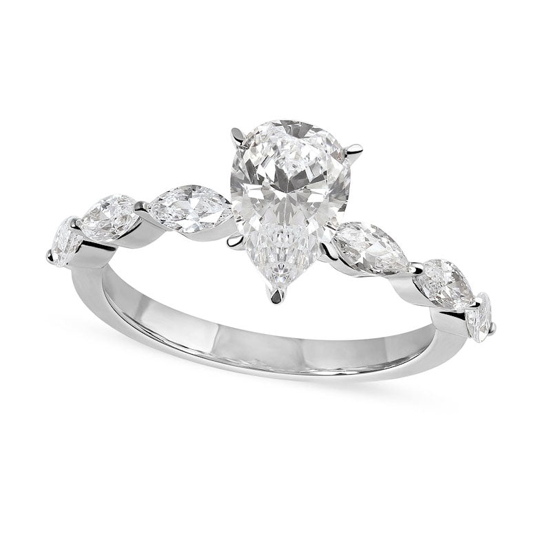 1.63 CT. T.W. Pear-Shaped and Marquise Natural Diamond Engagement Ring in Solid 14K White Gold