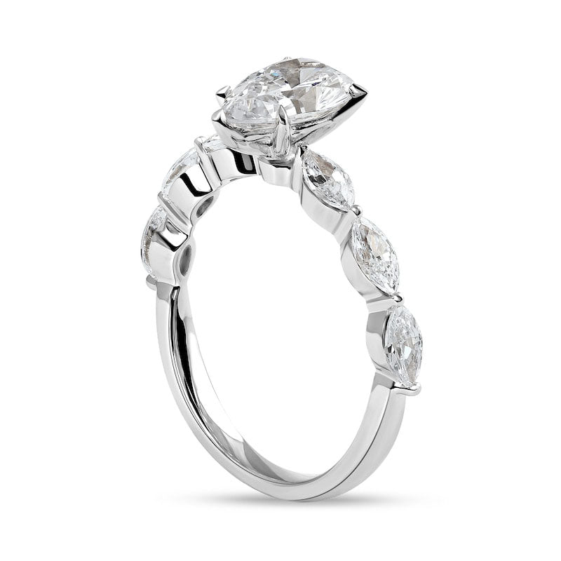 1.63 CT. T.W. Pear-Shaped and Marquise Natural Diamond Engagement Ring in Solid 14K White Gold