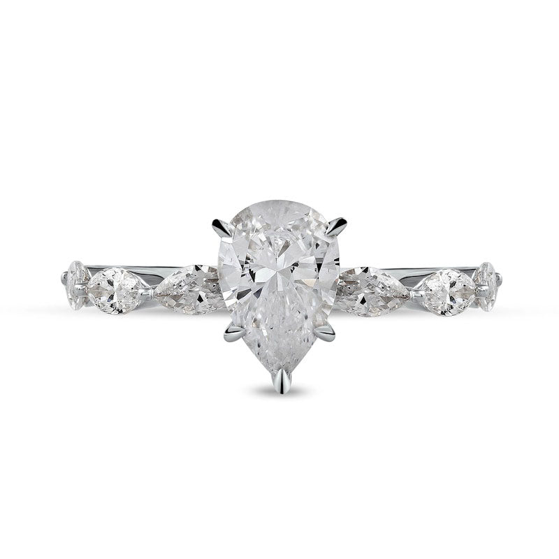 1.63 CT. T.W. Pear-Shaped and Marquise Natural Diamond Engagement Ring in Solid 14K White Gold