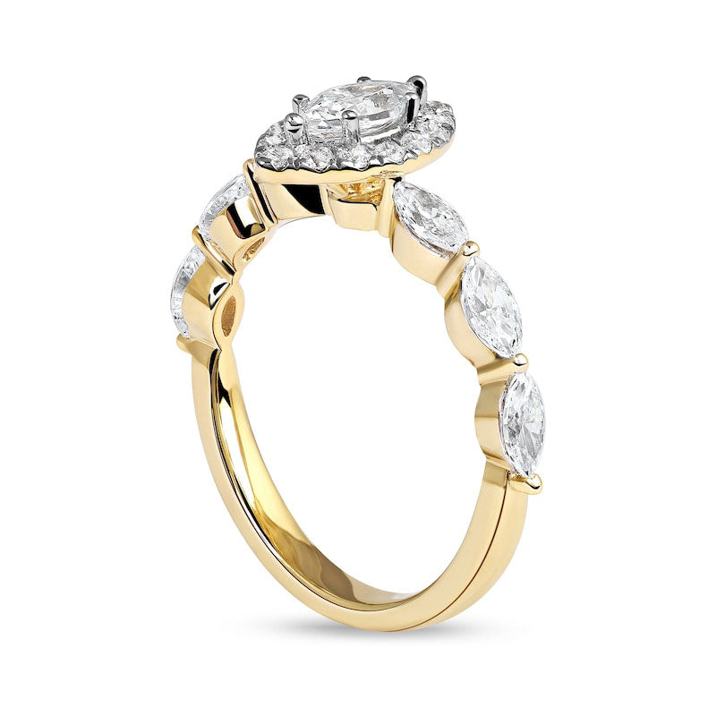 1.0 CT. T.W. Marquise and Round Natural Diamond Frame Engagement Ring in Solid 10K Yellow Gold