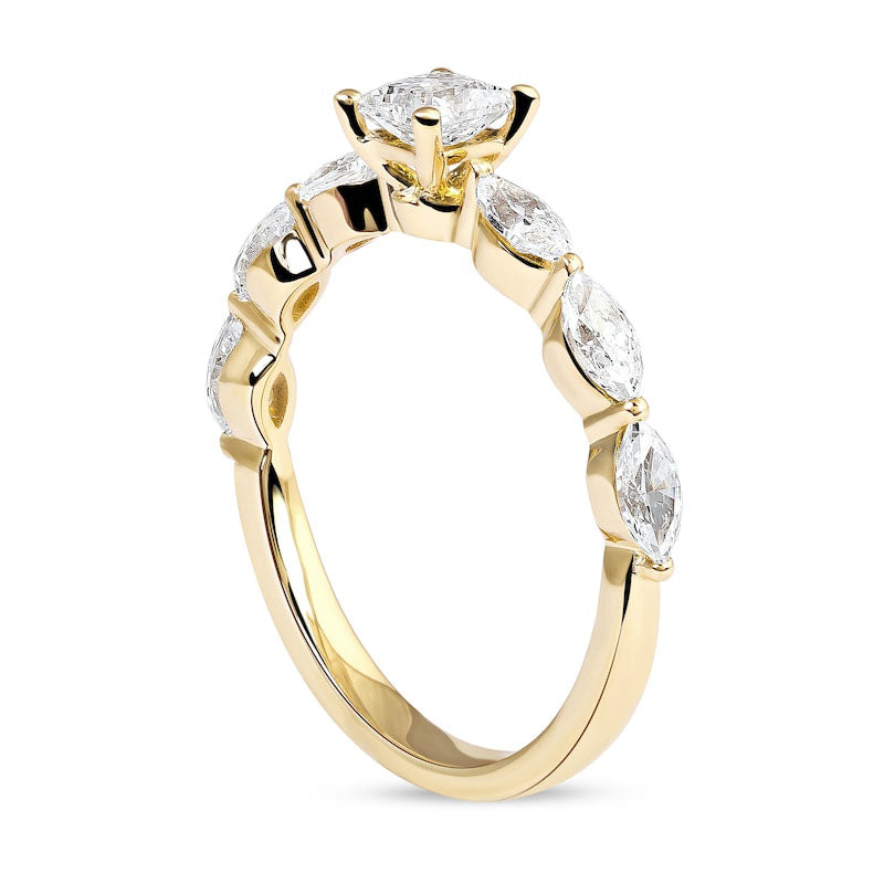 1.63 CT. T.W. Princess-Cut and Marquise Natural Diamond Engagement Ring in Solid 14K Gold