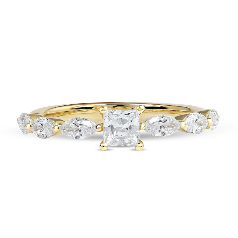 1.63 CT. T.W. Princess-Cut and Marquise Natural Diamond Engagement Ring in Solid 14K Gold