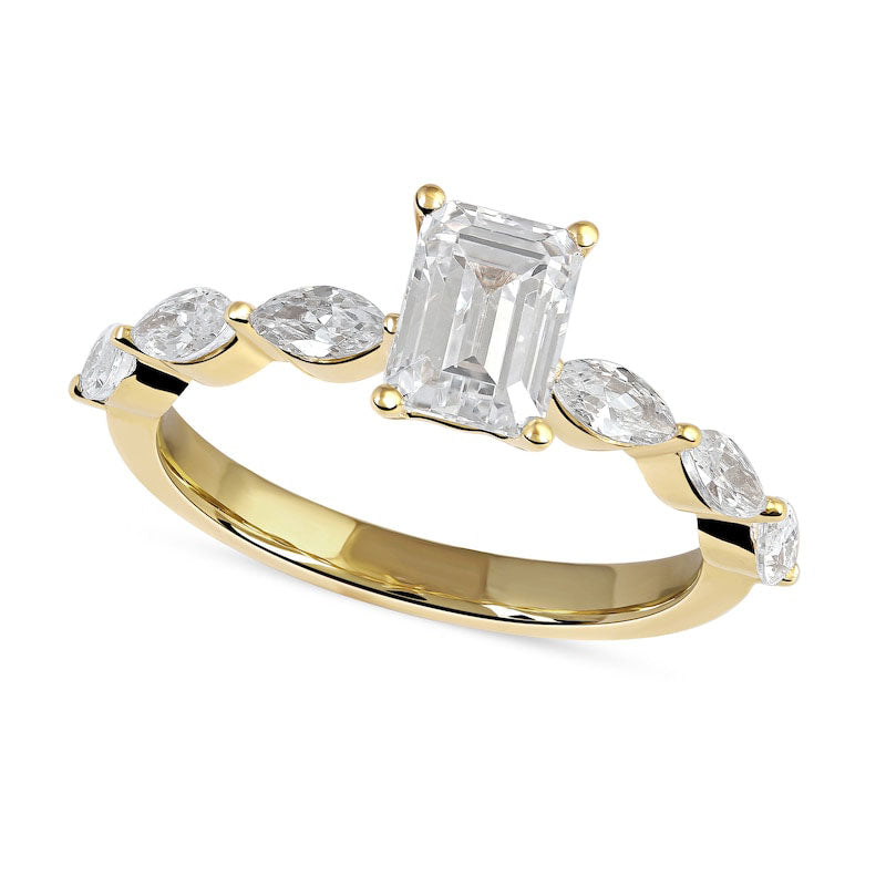 1.63 CT. T.W. Emerald-Cut and Marquise Natural Diamond Engagement Ring in Solid 14K Gold