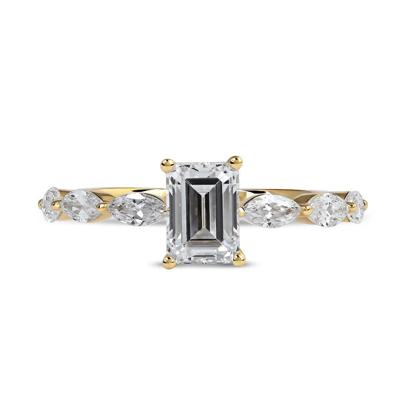 1.63 CT. T.W. Emerald-Cut and Marquise Natural Diamond Engagement Ring in Solid 14K Gold