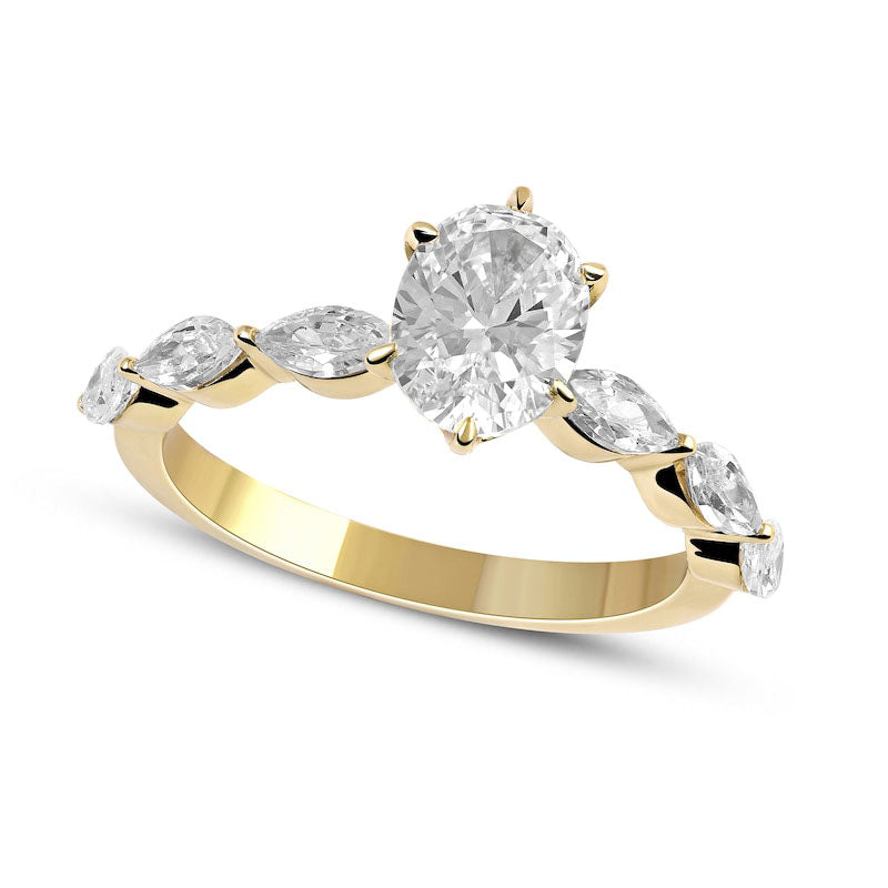 1.63 CT. T.W. Oval and Marquise Natural Diamond Engagement Ring in Solid 14K Gold