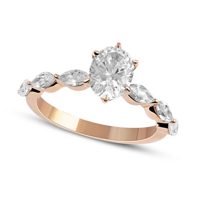 1.63 CT. T.W. Oval and Marquise Natural Diamond Engagement Ring in Solid 14K Rose Gold