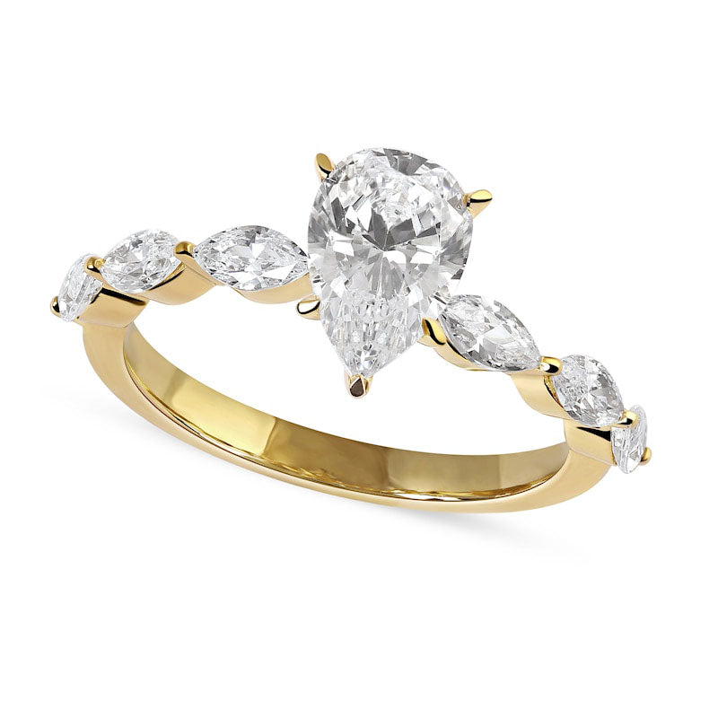 1.63 CT. T.W. Pear-Shaped and Marquise Natural Diamond Engagement Ring in Solid 14K Gold