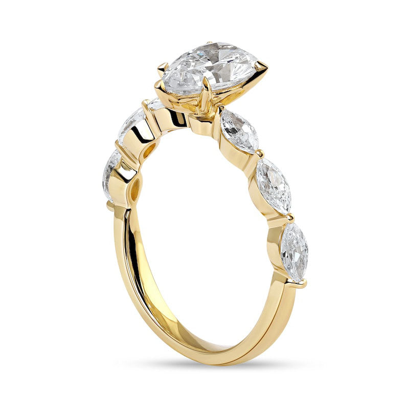 1.63 CT. T.W. Pear-Shaped and Marquise Natural Diamond Engagement Ring in Solid 14K Gold