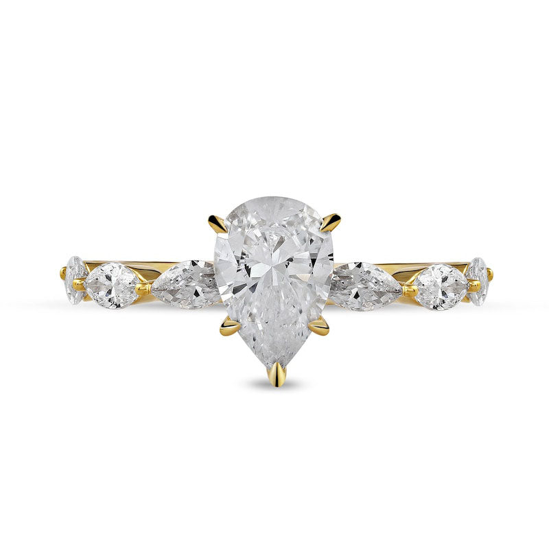 1.63 CT. T.W. Pear-Shaped and Marquise Natural Diamond Engagement Ring in Solid 14K Gold