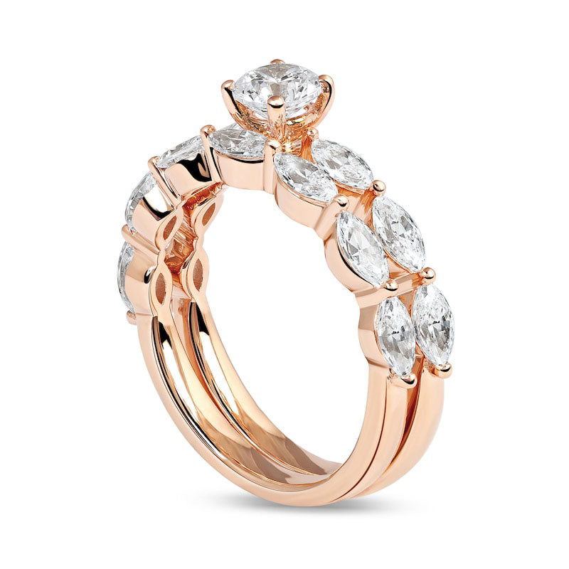 1.88 CT. T.W. Round and Marquise Natural Diamond Bridal Engagement Ring Set in Solid 14K Rose Gold