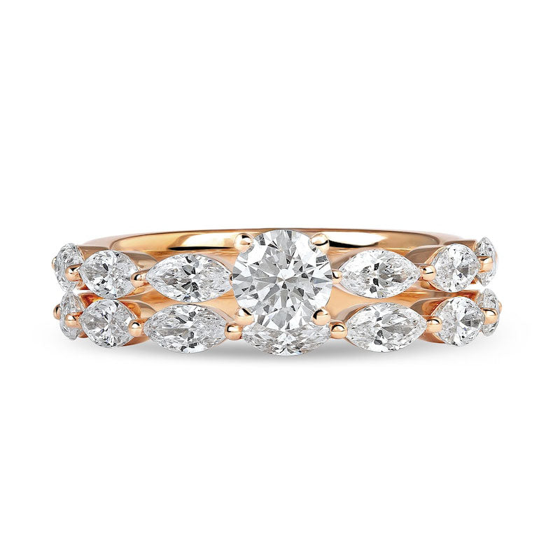 1.88 CT. T.W. Round and Marquise Natural Diamond Bridal Engagement Ring Set in Solid 14K Rose Gold