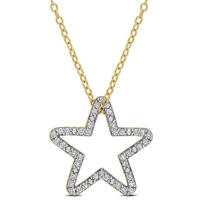 0.2 CT. T.W. Natural Diamond Star Outline Pendant in Sterling Silver with Yellow Rhodium Plate