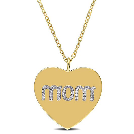 0.1 CT. T.W. Natural Diamond "mom" Heart Pendant in Sterling Silver with Yellow Rhodium Plate