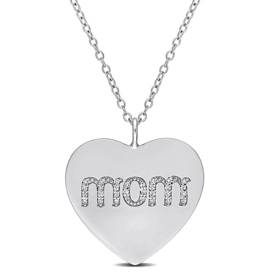 0.1 CT. T.W. Natural Diamond "mom" Heart Pendant in Sterling Silver