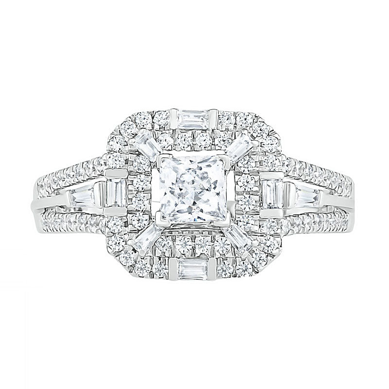 1.0 CT. T.W. Multi-Shape Natural Diamond Double Octagonal Frame Bridal Engagement Ring Set in Solid 10K White Gold