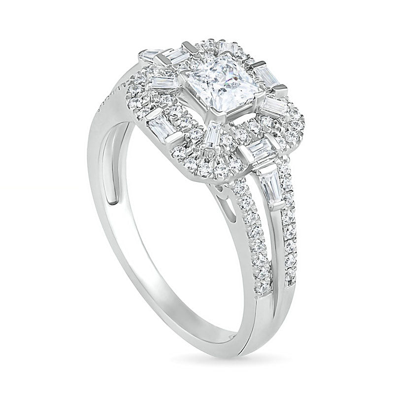 1.0 CT. T.W. Multi-Shape Natural Diamond Double Octagonal Frame Bridal Engagement Ring Set in Solid 10K White Gold