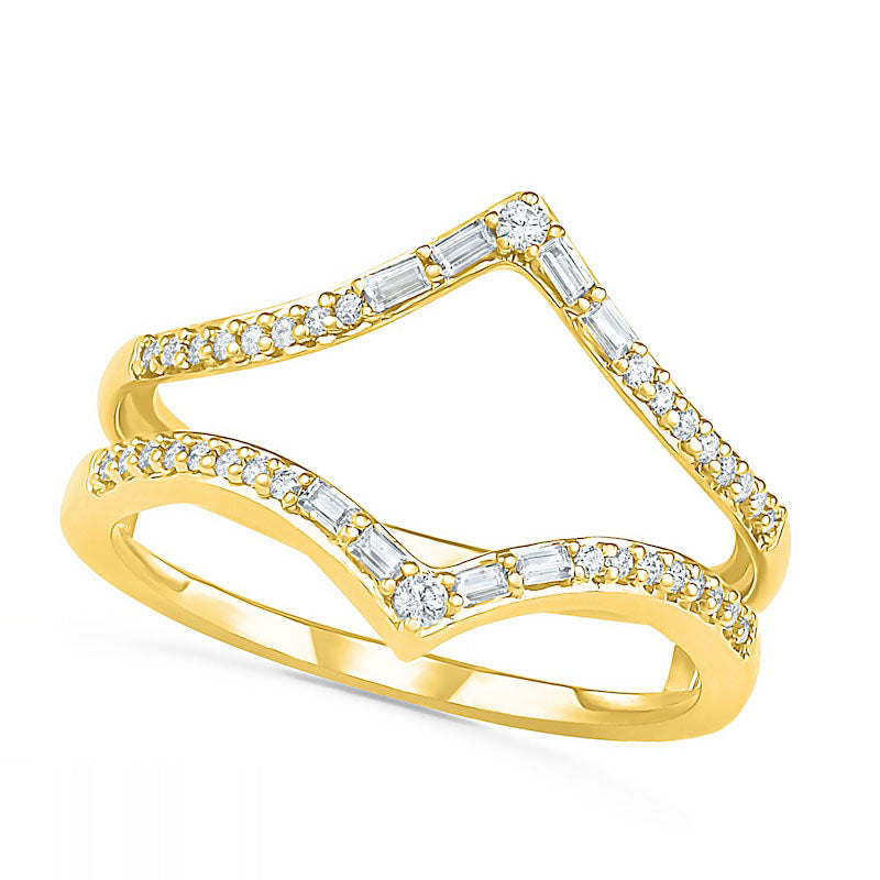 0.75 CT. T.W. Multi-Shape Natural Diamond Chevron Split Shank Bridal Engagement Ring Set in Solid 10K Yellow Gold