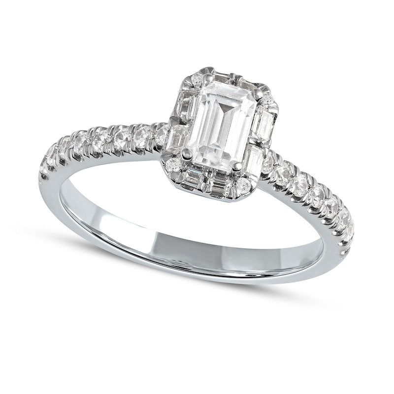 0.75 CT. T.W. Emerald-Cut Natural Diamond Frame Engagement Ring in Solid 10K White Gold (I/I1)