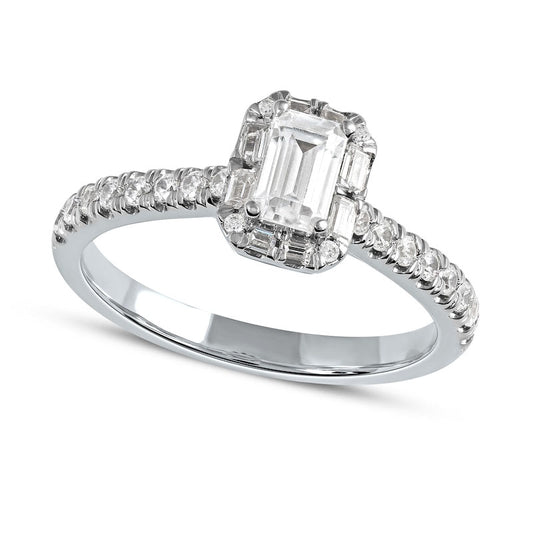 0.75 CT. T.W. Emerald-Cut Natural Diamond Frame Engagement Ring in Solid 10K White Gold (I/I1)