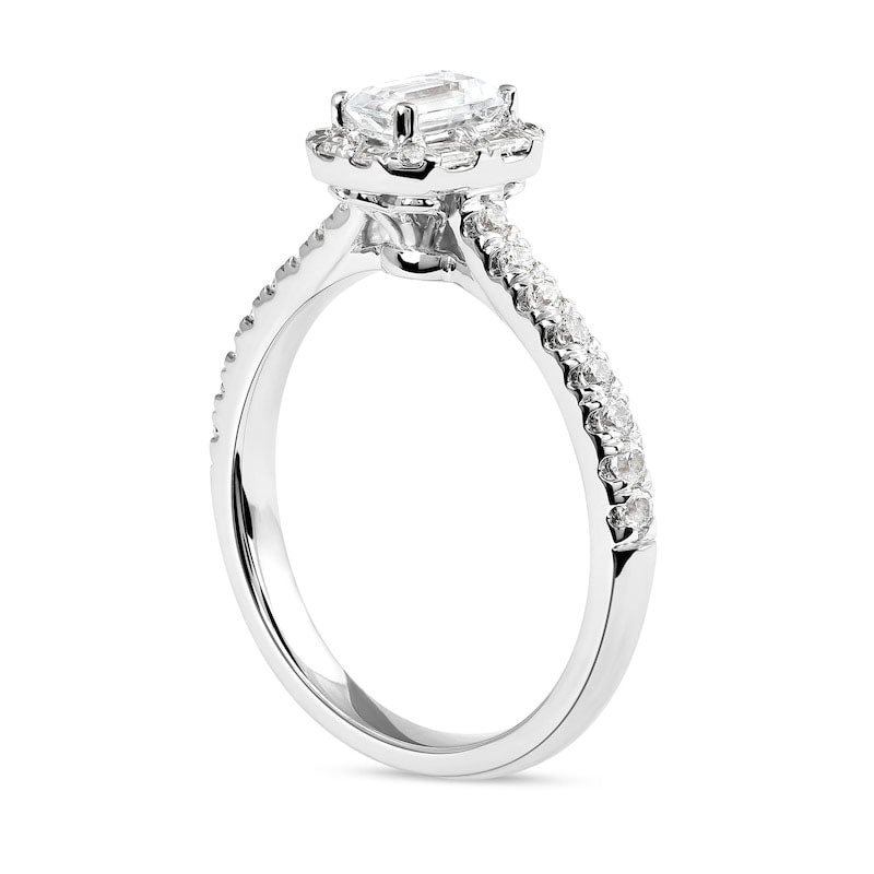 0.75 CT. T.W. Emerald-Cut Natural Diamond Frame Engagement Ring in Solid 10K White Gold (I/I1)