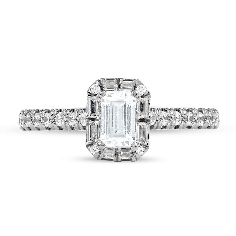 0.75 CT. T.W. Emerald-Cut Natural Diamond Frame Engagement Ring in Solid 10K White Gold (I/I1)