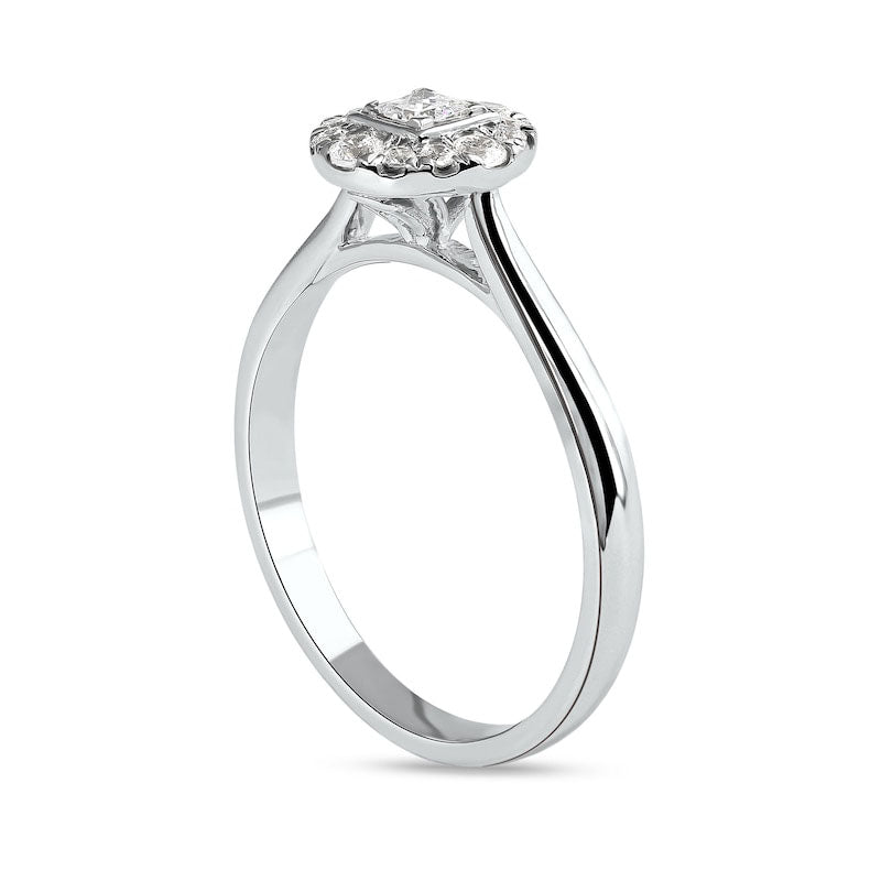 0.33 CT. T.W. Princess-Cut Natural Diamond Round Frame Engagement Ring in Solid 10K White Gold (I/I3)