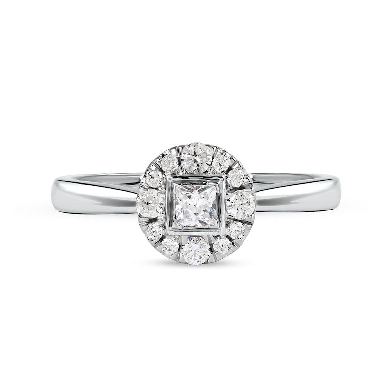 0.33 CT. T.W. Princess-Cut Natural Diamond Round Frame Engagement Ring in Solid 10K White Gold (I/I3)