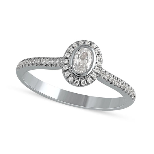 0.33 CT. T.W. Oval Natural Diamond Frame Engagement Ring in Solid 10K White Gold (I/I1)