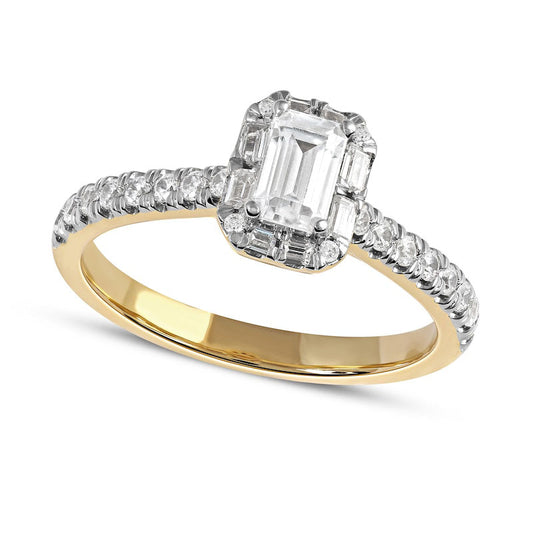 0.75 CT. T.W. Emerald-Cut Natural Diamond Frame Engagement Ring in Solid 10K Yellow Gold (I/I1)