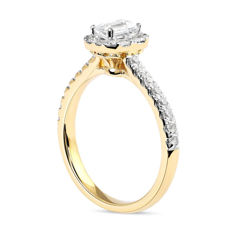 0.75 CT. T.W. Emerald-Cut Natural Diamond Frame Engagement Ring in Solid 10K Yellow Gold (I/I1)