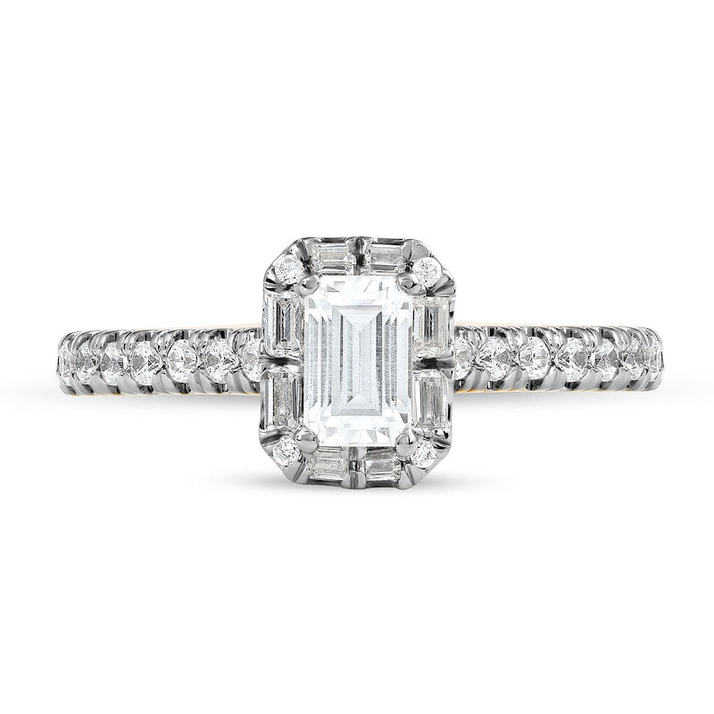 0.75 CT. T.W. Emerald-Cut Natural Diamond Frame Engagement Ring in Solid 10K Yellow Gold (I/I1)