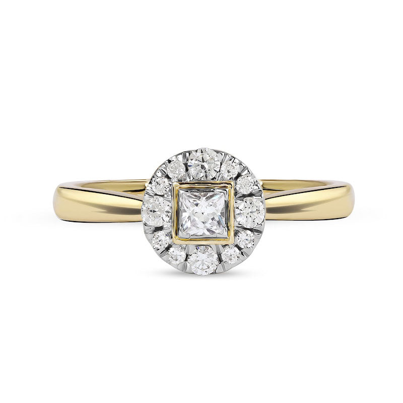 0.33 CT. T.W. Princess-Cut Natural Diamond Round Frame Engagement Ring in Solid 10K Yellow Gold (I/I3)