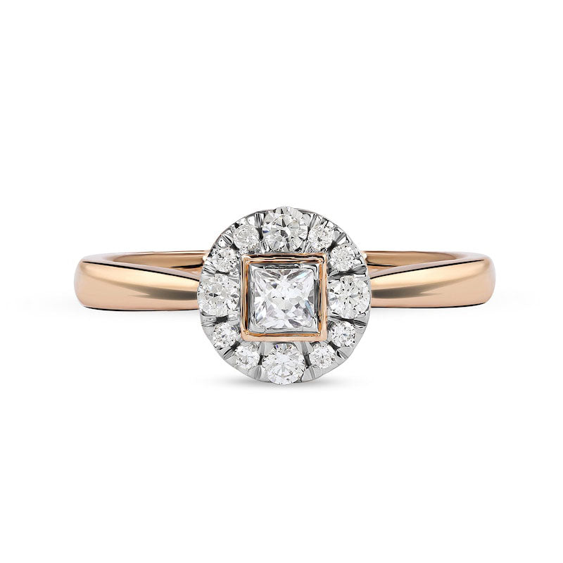 0.33 CT. T.W. Princess-Cut Natural Diamond Round Frame Engagement Ring in Solid 10K Rose Gold (I/I3)