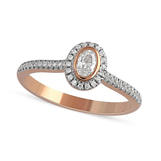 0.33 CT. T.W. Oval Natural Diamond Frame Engagement Ring in Solid 10K Rose Gold (I/I1)