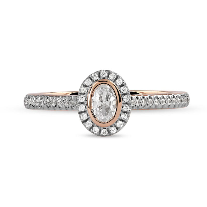 0.33 CT. T.W. Oval Natural Diamond Frame Engagement Ring in Solid 10K Rose Gold (I/I1)