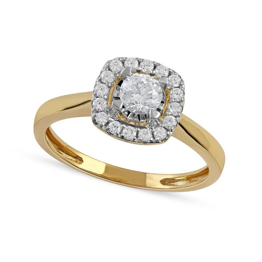 0.50 CT. T.W. Natural Diamond Cushion Frame Engagement Ring in Solid 10K Yellow Gold (J/I3)