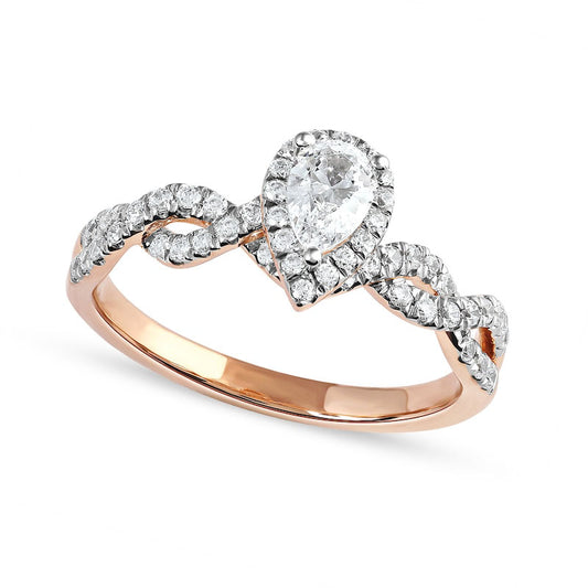 0.75 CT. T.W. Pear-Shaped Natural Diamond Frame Twist Shank Engagement Ring in Solid 10K Rose Gold (I/I1)