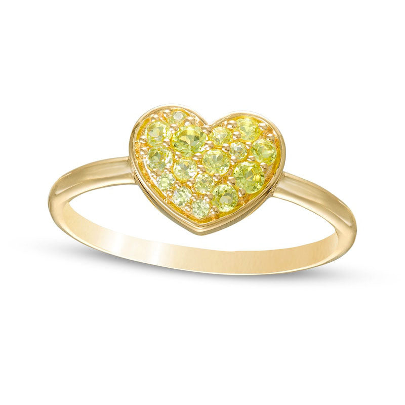 Peridot Cluster Heart Ring in Solid 10K Yellow Gold