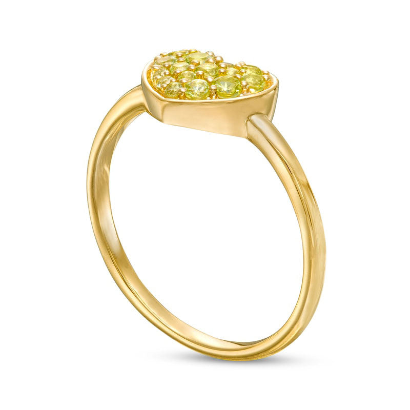 Peridot Cluster Heart Ring in Solid 10K Yellow Gold