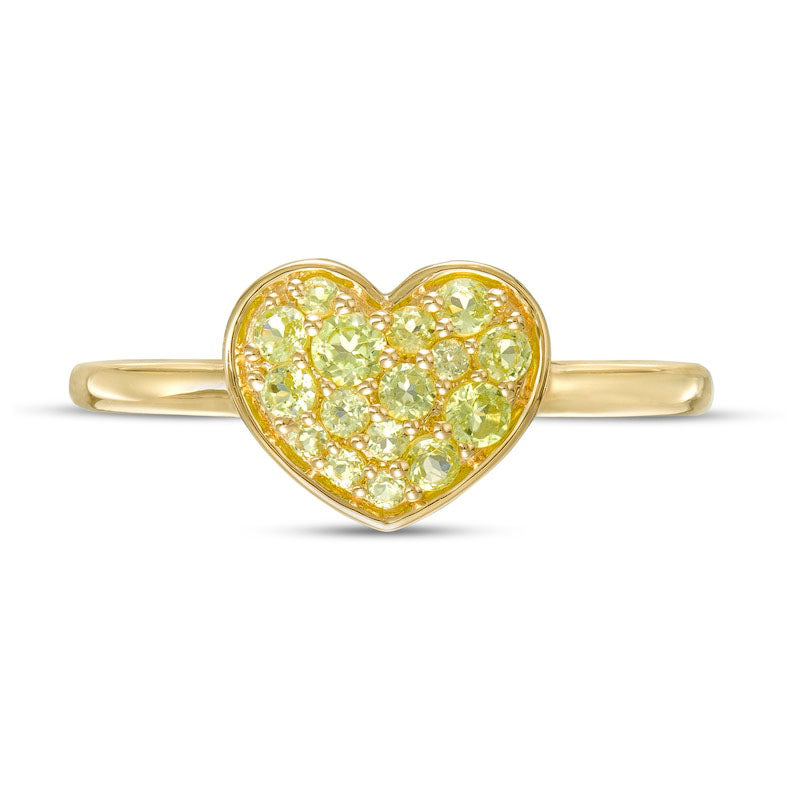 Peridot Cluster Heart Ring in Solid 10K Yellow Gold