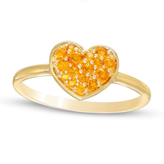 Citrine Cluster Heart Ring in Solid 10K Yellow Gold