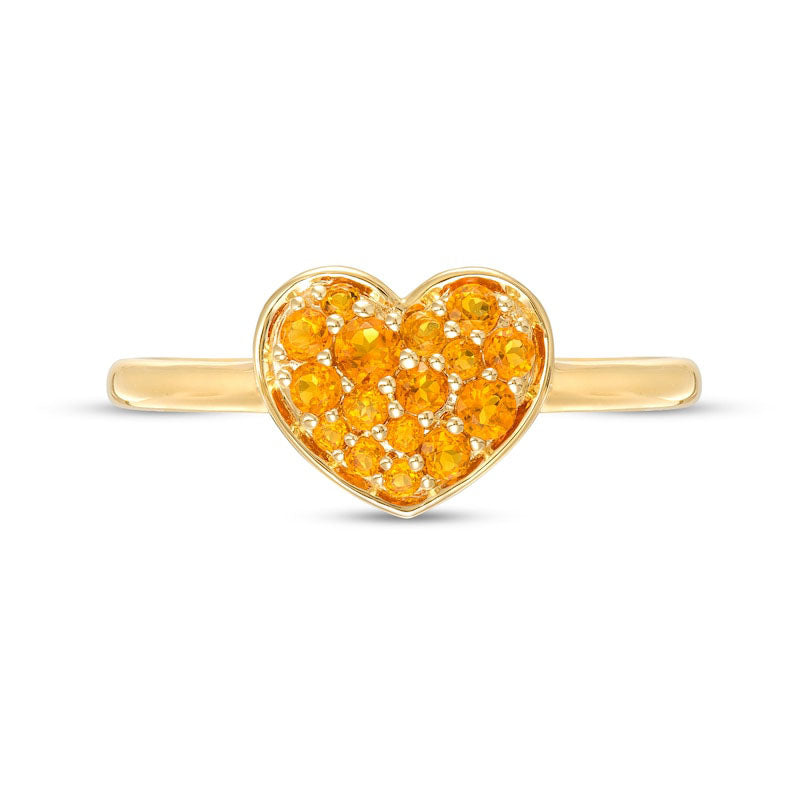 Citrine Cluster Heart Ring in Solid 10K Yellow Gold