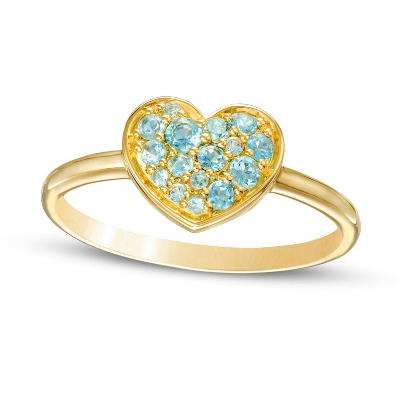 Swiss Blue Topaz Cluster Heart Ring in Solid 10K Yellow Gold