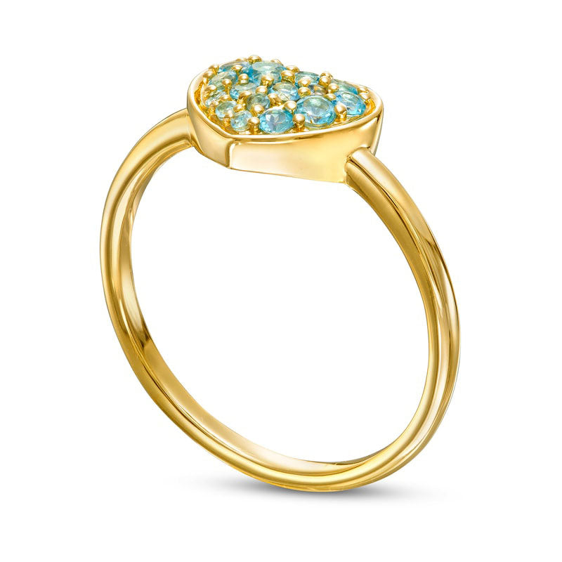 Swiss Blue Topaz Cluster Heart Ring in Solid 10K Yellow Gold