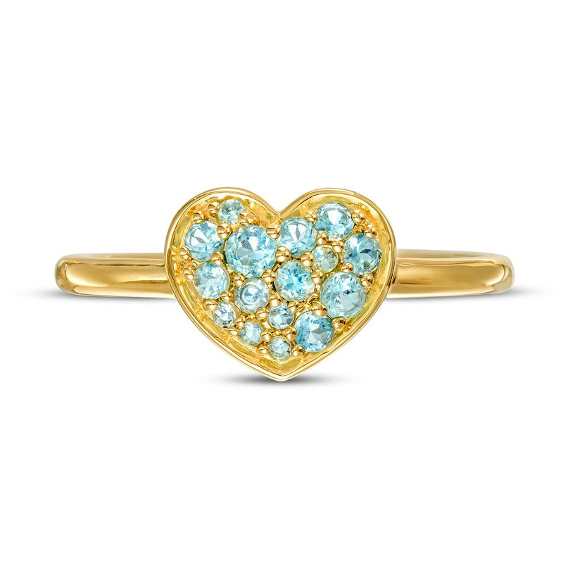 Swiss Blue Topaz Cluster Heart Ring in Solid 10K Yellow Gold