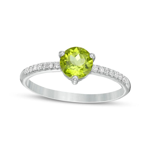 6.0mm Peridot and 0.10 CT. T.W. Natural Diamond Ring in Solid 10K White Gold