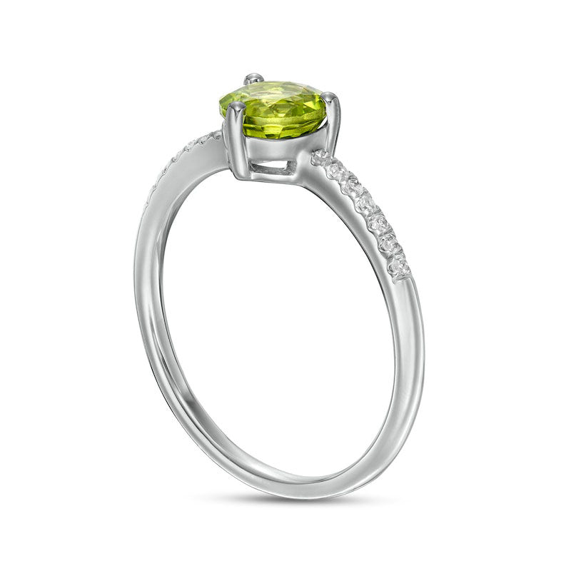 6.0mm Peridot and 0.10 CT. T.W. Natural Diamond Ring in Solid 10K White Gold