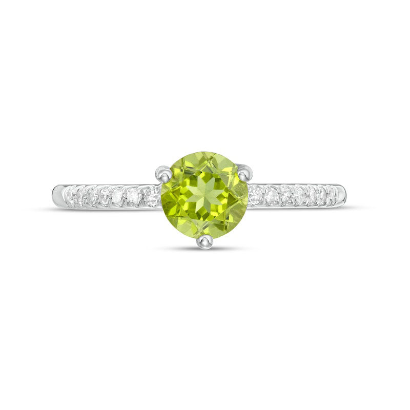 6.0mm Peridot and 0.10 CT. T.W. Natural Diamond Ring in Solid 10K White Gold